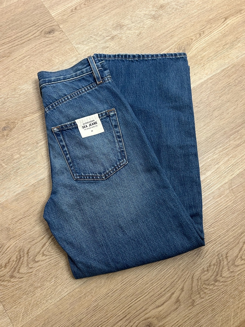 NWT Outerknown 100% Organic Cotton Denim Brook Wide Leg Sea Jean